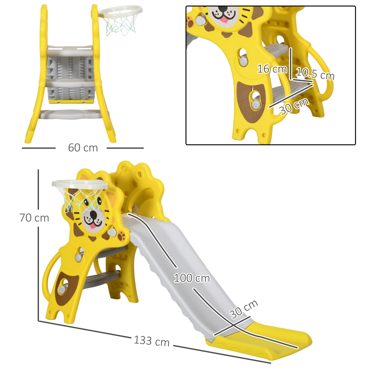 AIYAPLAY 2-in-1 Toddler Slide with Basketball Hoop – Indoor Playground for 18–36 Months