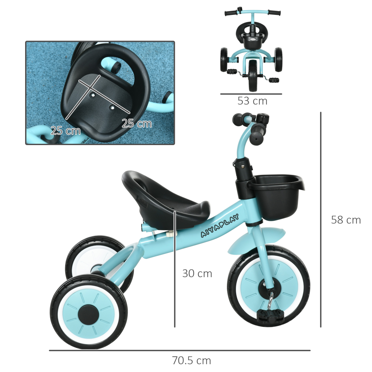 AIYAPLAY Trike with Adjustable Seat & Basket – Kids Tricycle for 2-5 Years (Blue)