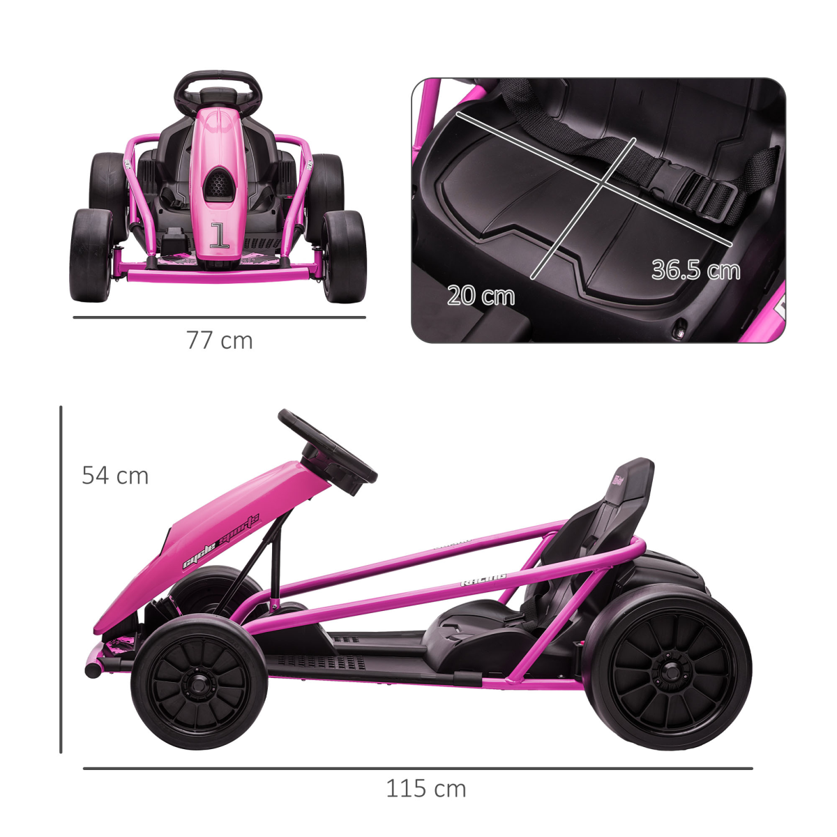 24V Electric Drift Go Kart for Kids with Music, Horn & Slow Start – Pink