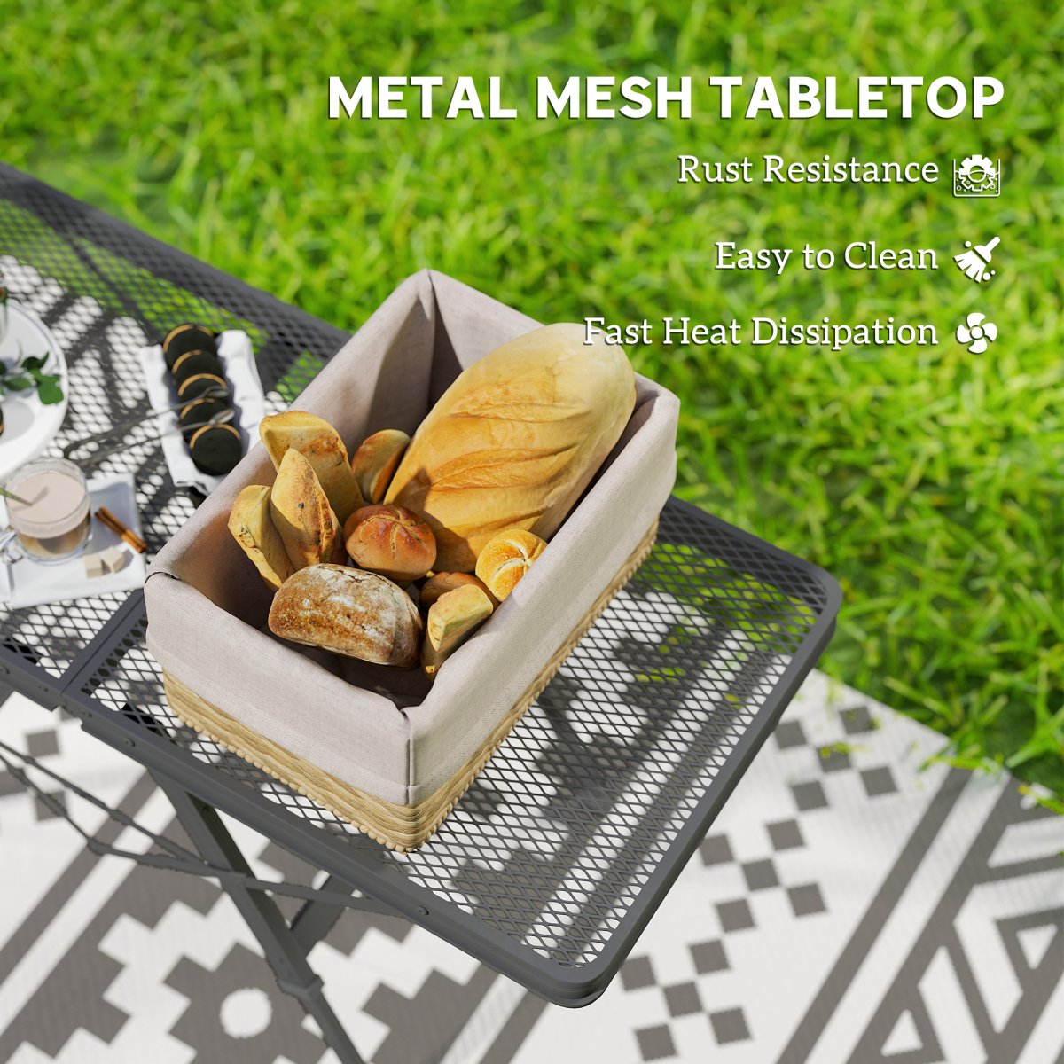 Outsunny 3 ft Folding Camping Table w/ Adjustable Heights & Mesh Desktop