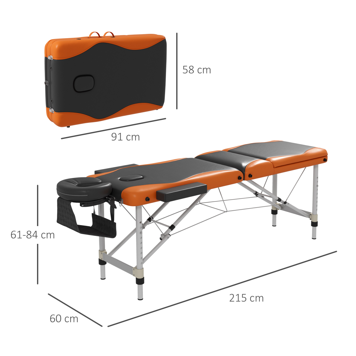 Portable Massage Table Beauty Therapy Couch Bed Spa – Aluminium Frame, Orange - All Round Fitness