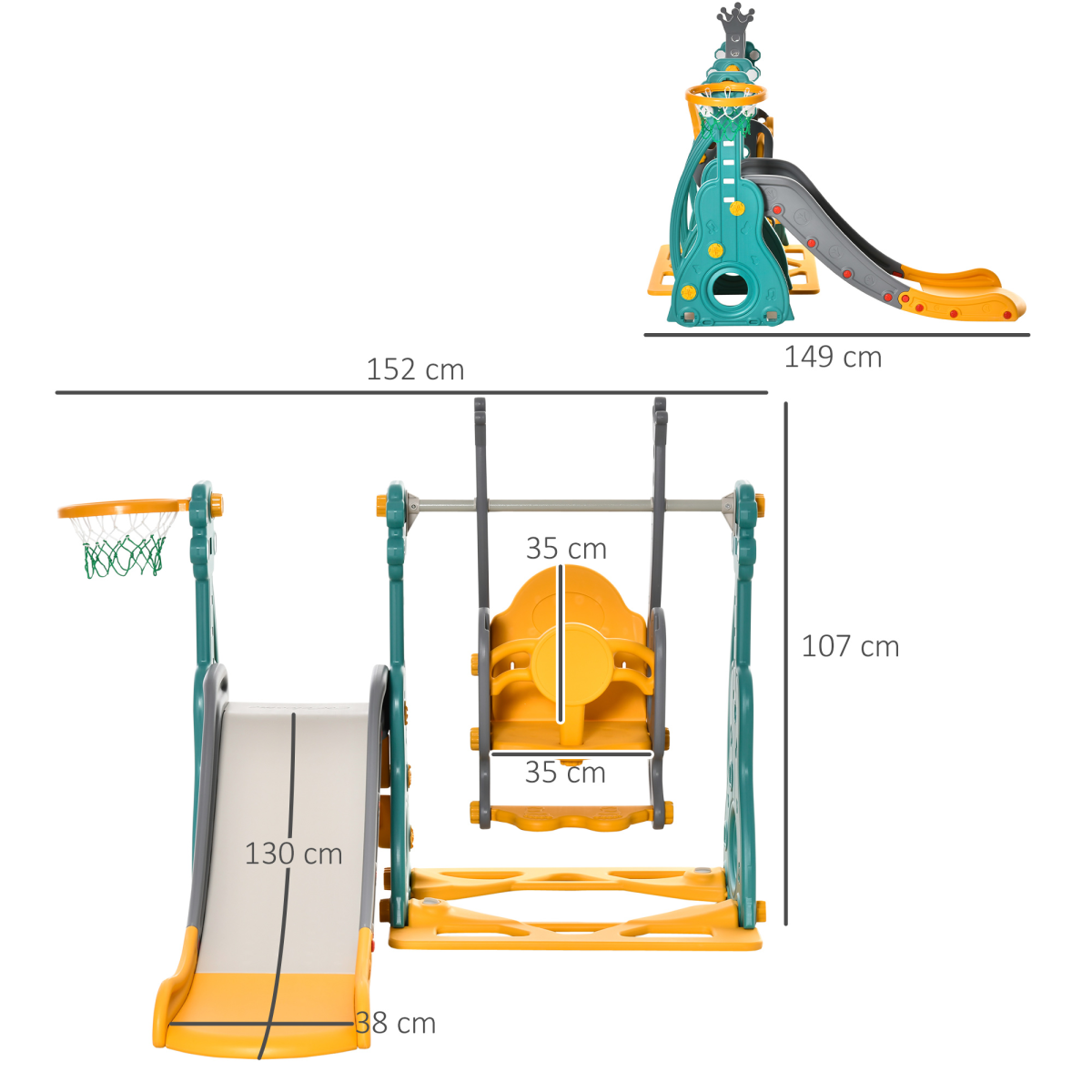 3-in-1 Kids Swing and Slide Set with Basketball Hoop – Slide, Swing & Play Centre