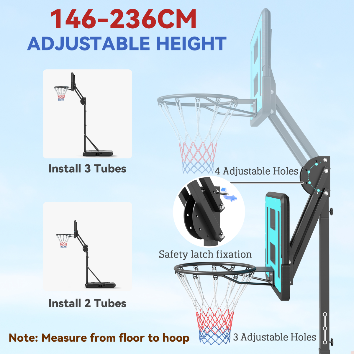 Portable Basketball Hoop – Adjustable 146-236cm with Fillable Base & Wheels