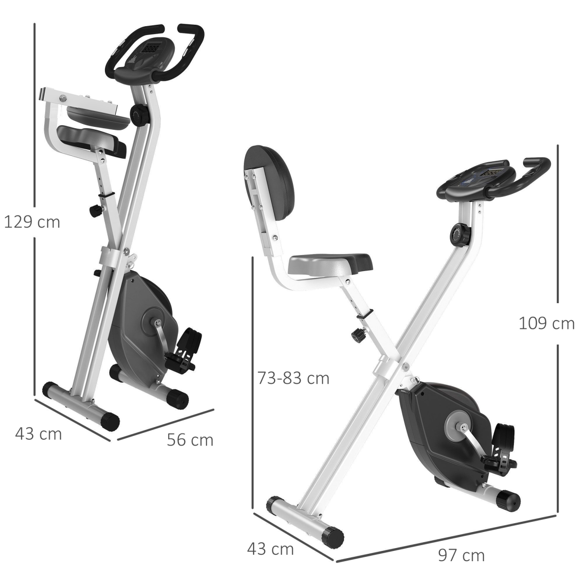 HOMCOM Magnetic Resistance Exercise Bike – Foldable Fitness Cycle with LCD Monitor & Adjustable Seat (Grey) - All Round Fitness