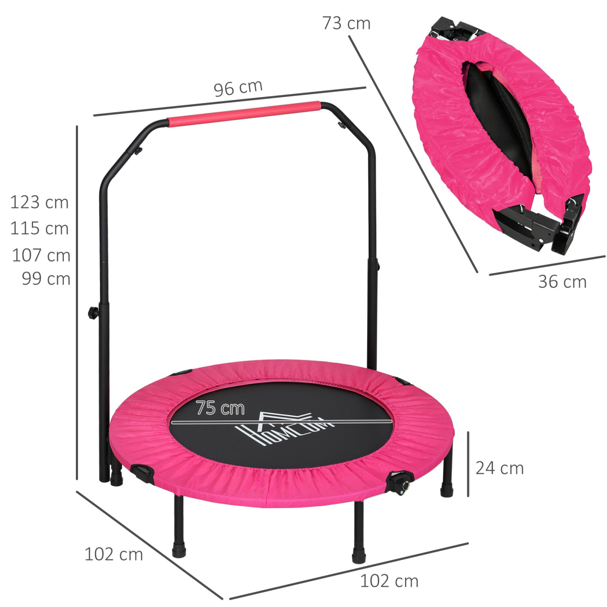 40" Mini Fitness Trampoline with Adjustable Handle – Pink