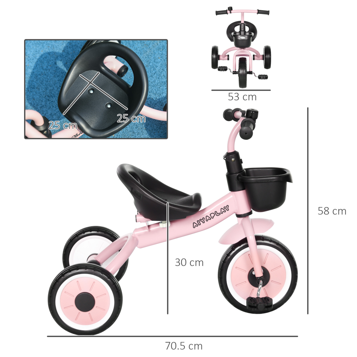 AIYAPLAY Trike with Adjustable Seat & Basket – Kids Tricycle for 2-5 Years (Pink)