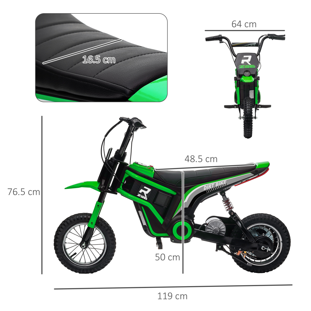 24V Kids Electric Motorbike with Twist Grip Throttle, Lights, Music & Horn – Green