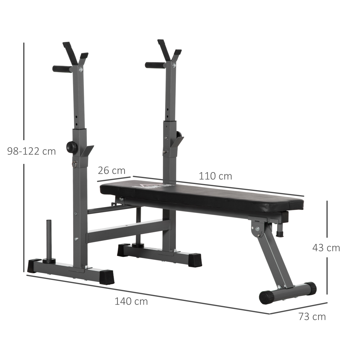 Foldable Adjustable Weight Bench with Barbell Rack & Dip Station - HOMCOM Fitness - All Round Fitness