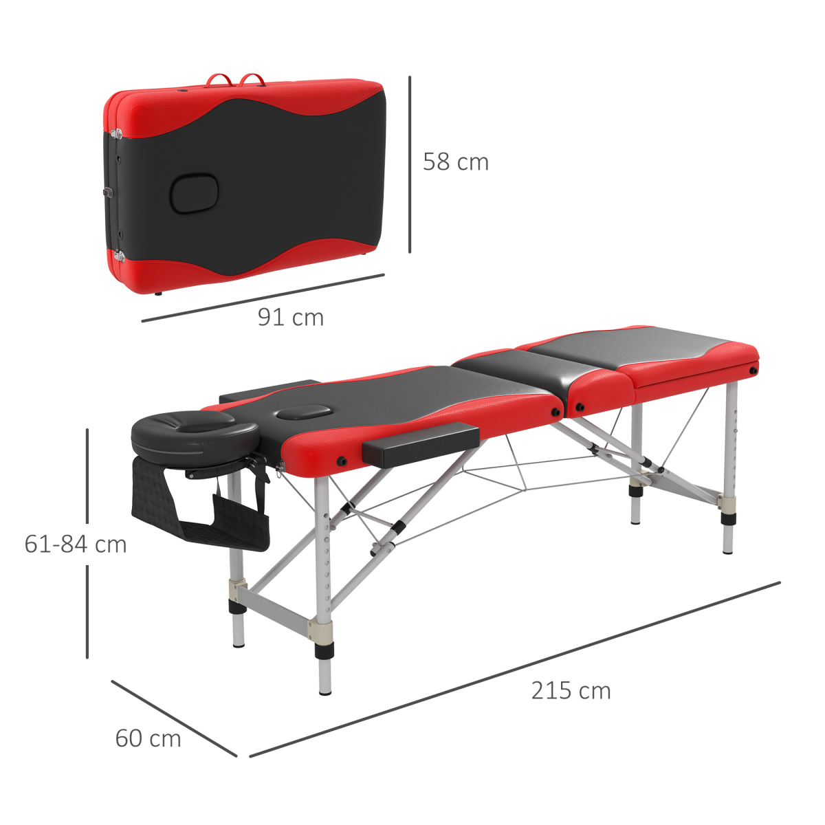 Portable Massage Table Beauty Therapy Couch Bed Spa – Aluminium Frame, Red - All Round Fitness