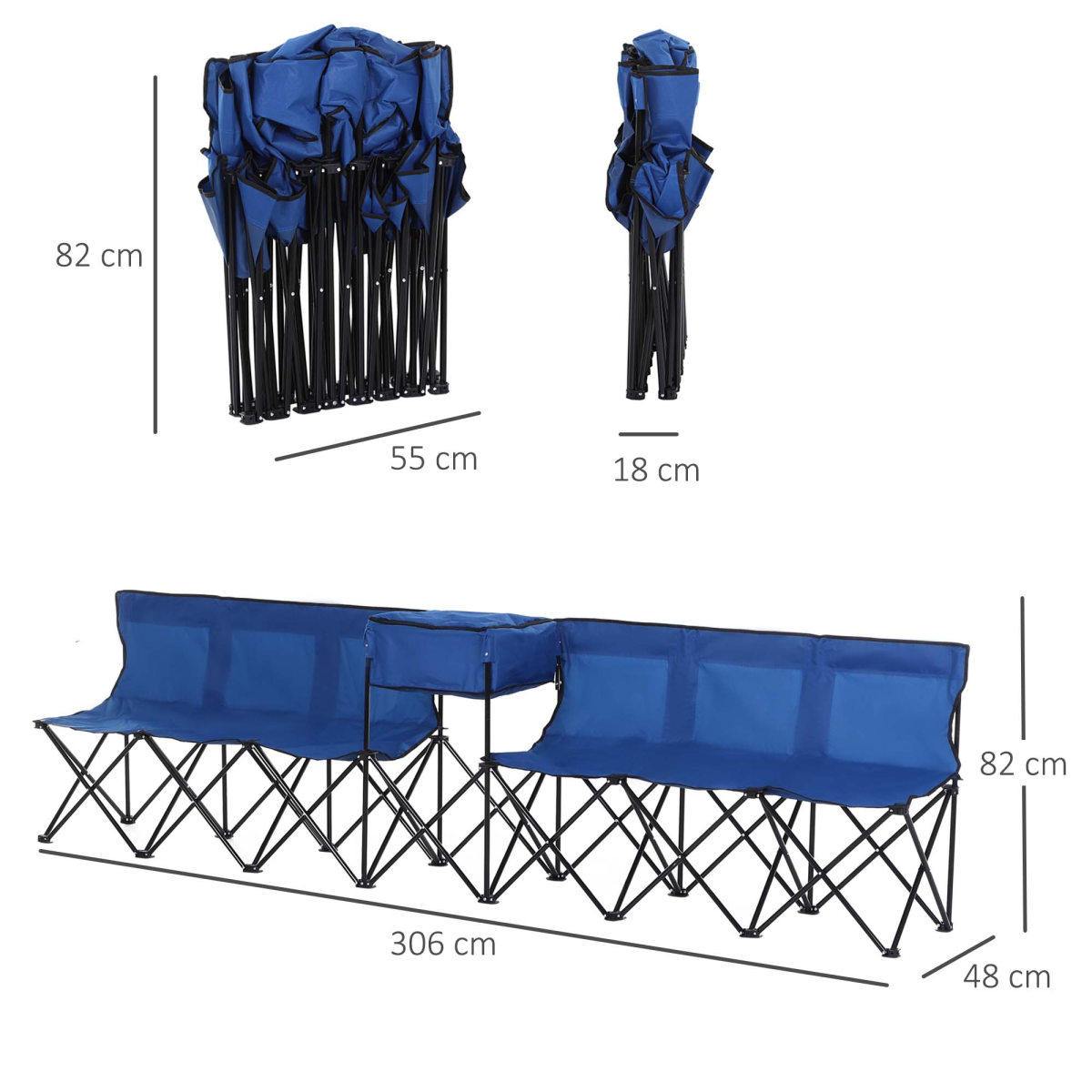 Outsunny 6-Seat Folding Camping Bench with Cooler - Portable Outdoor Comfort - All Round Fitness