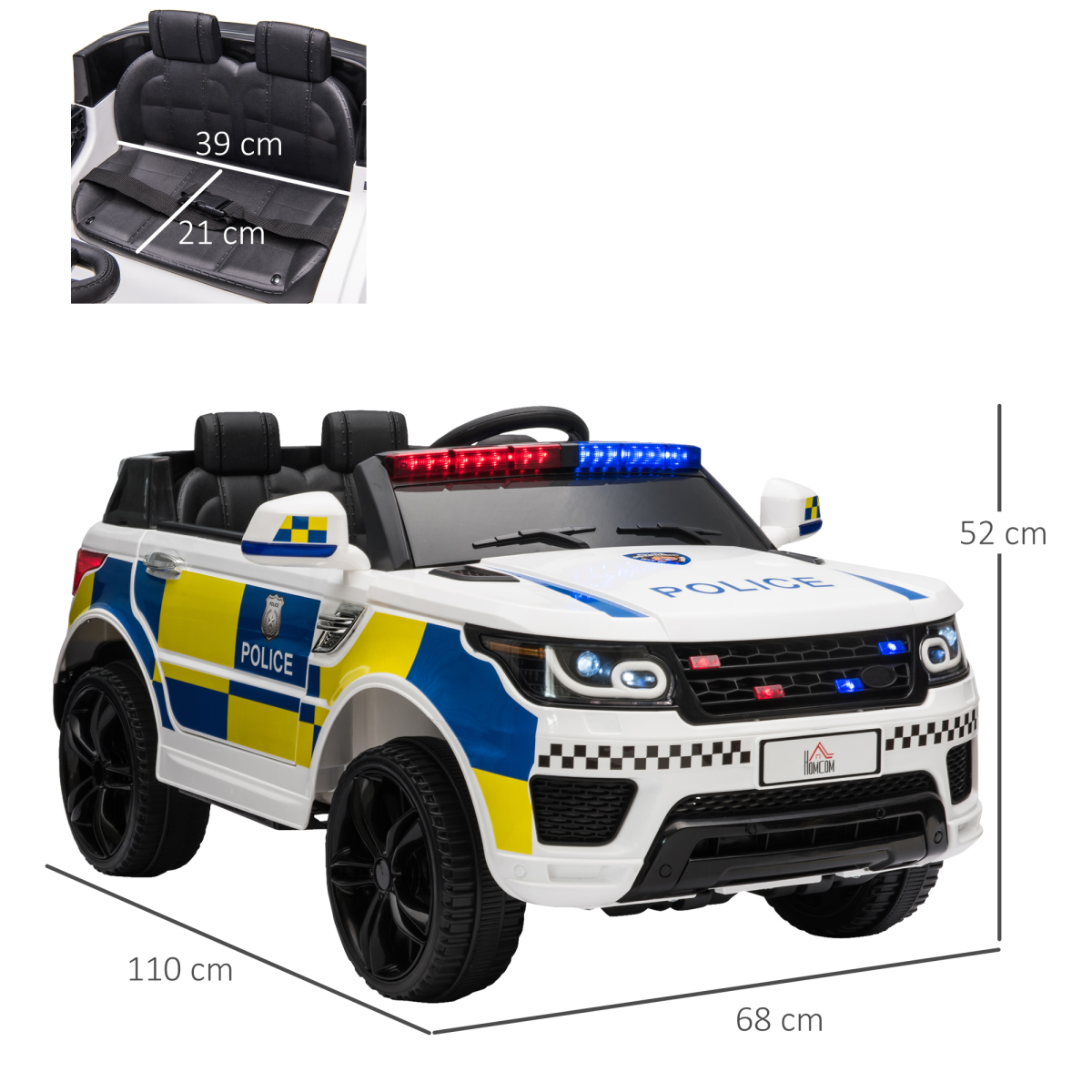 12V Kids Electric Ride-On Police Car with Remote, Siren & Bluetooth – Ages 3-6
