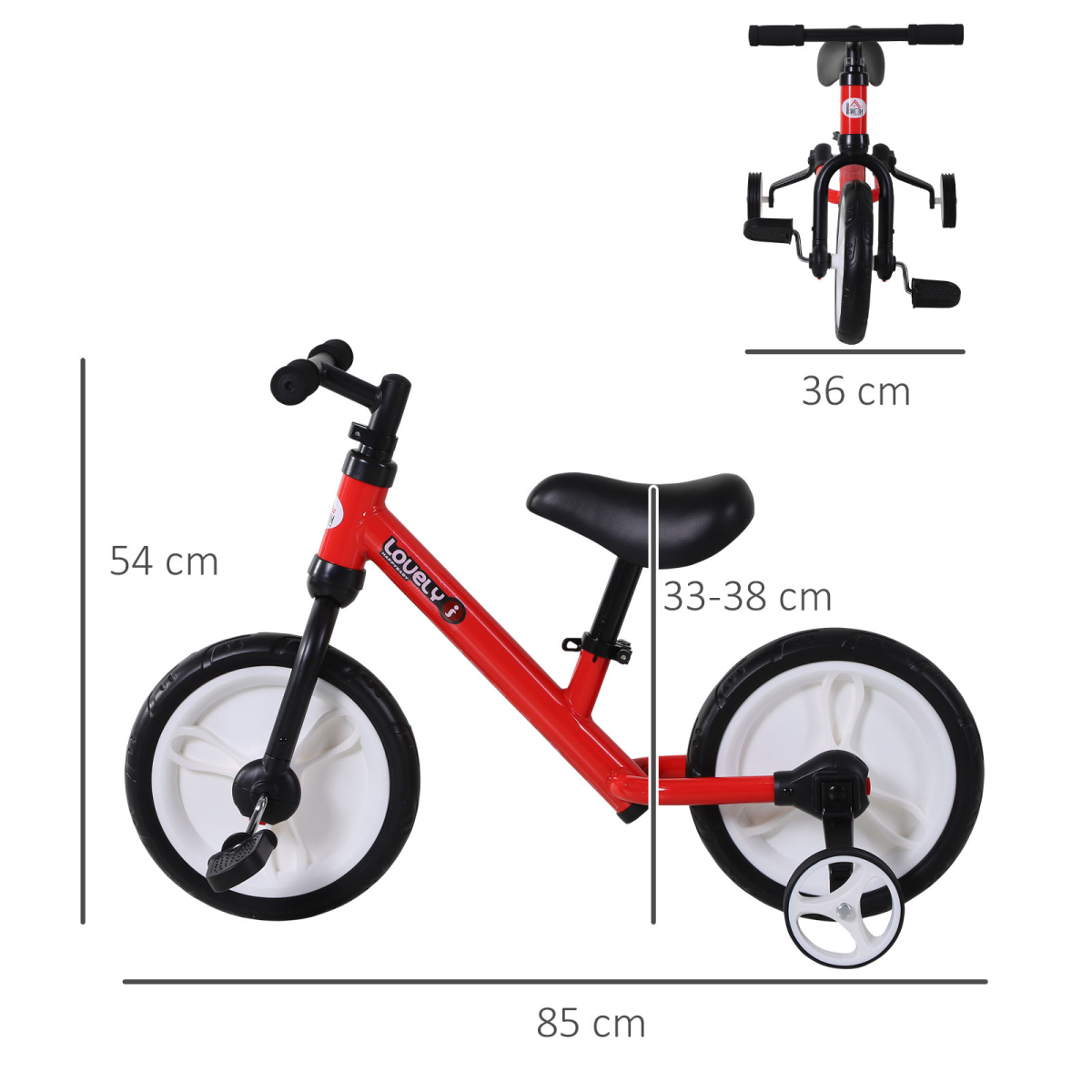 Red Kids Balance Bike with Stabilizers - Perfect for 2-5 Year Olds by HOMCOM - All Round Fitness