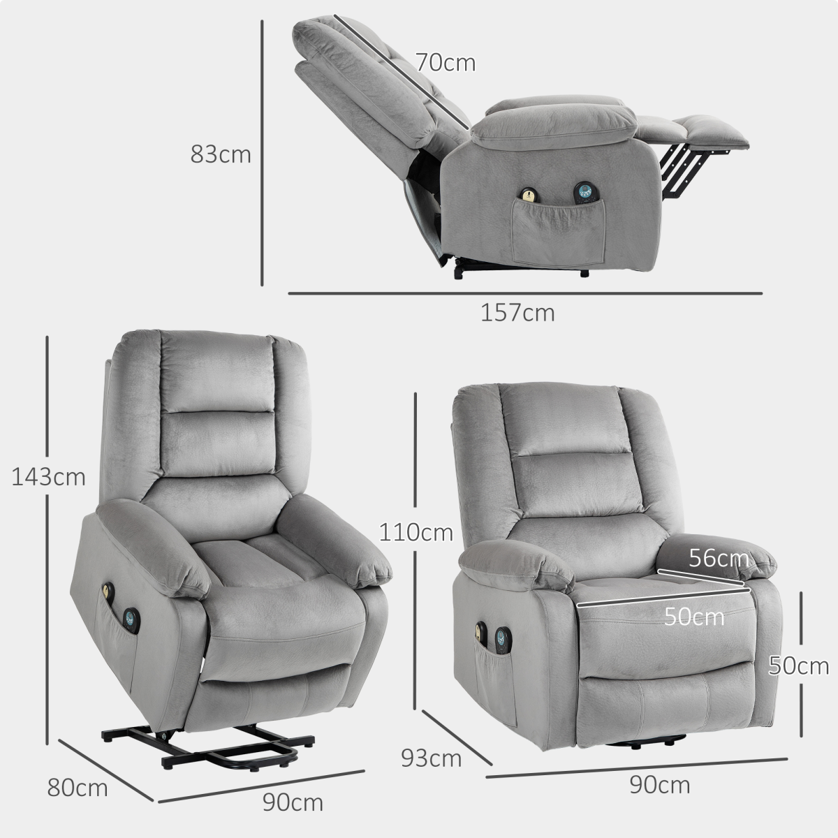 HOMCOM Electric Riser Recliner Chair with Heat & 8-Point Vibration Massage, Grey