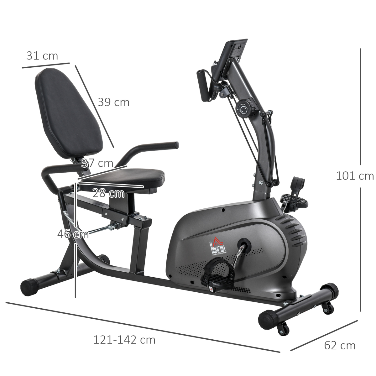 Compact HOMCOM Stationary Bike: LCD Monitor, Adjustable Seat & 8 Resistance Levels - All Round Fitness