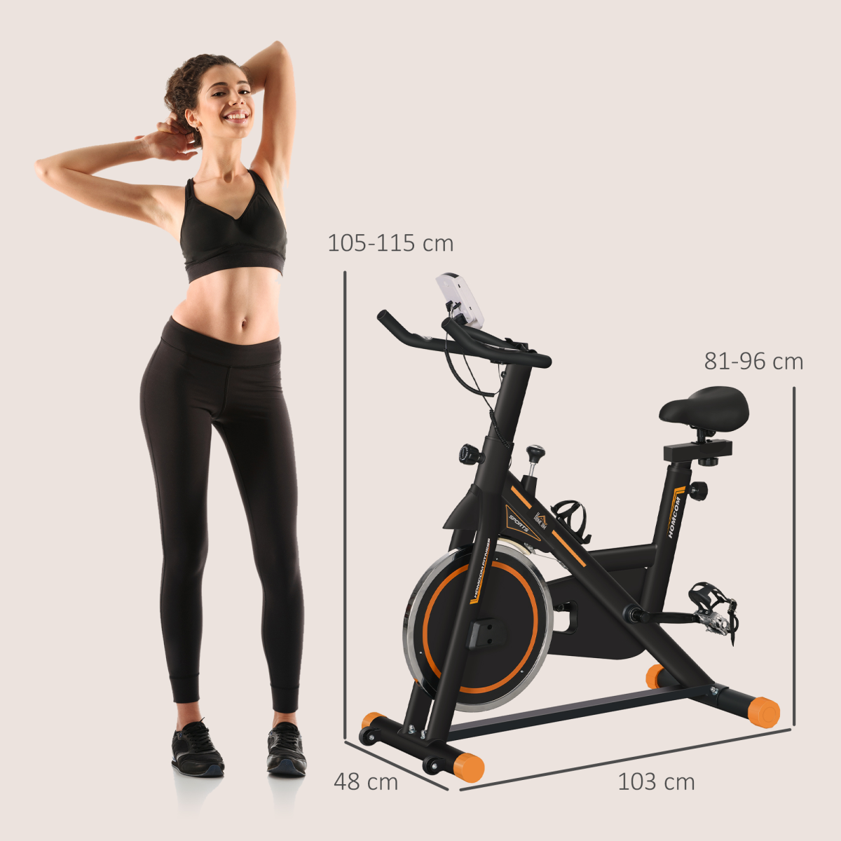 HOMCOM Exercise Bike Indoor Cycling with LCD Display, Heart Rate Sensor – Black/Orange