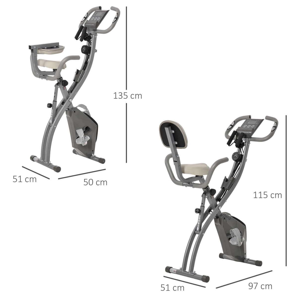 HOMCOM 2-in-1 Upright & Recumbent Exercise Bike – 8-Level Magnetic Resistance with Pulse Sensor & LCD Monitor (Grey) - All Round Fitness