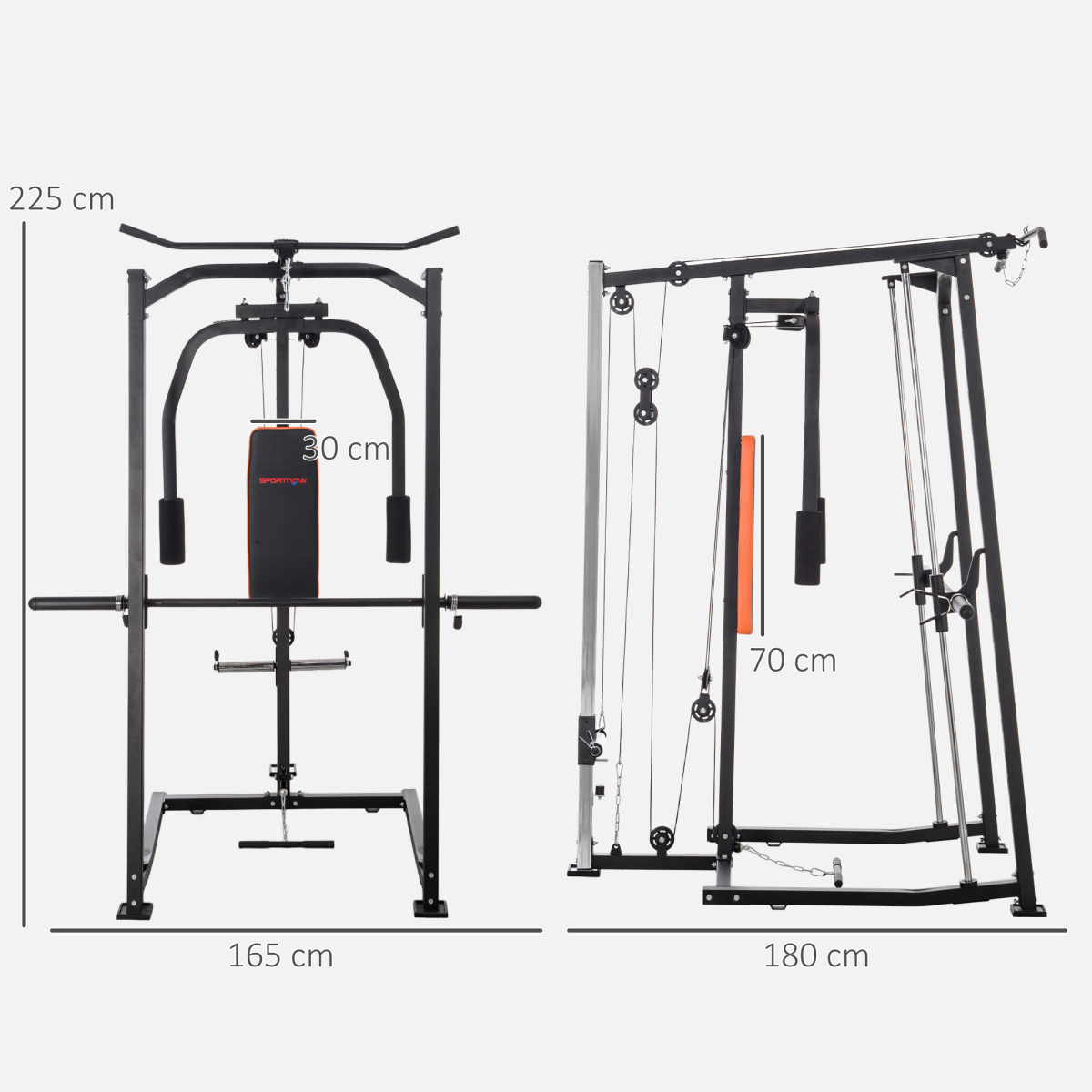 SPORTNOW Multi-Gym Smith Machine Power Cage – Squat Rack, Lat Pulldown & Chest Press Station for Home Gym