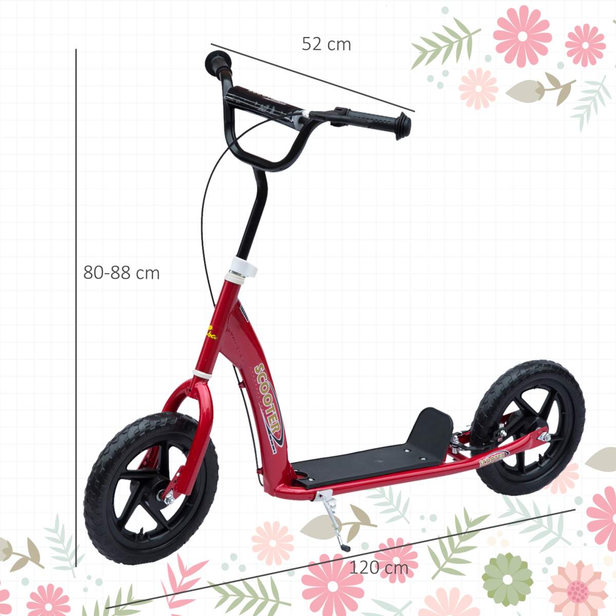 Red HOMCOM Kids Stunt Scooter - Adjustable, Stable, Smooth 12" EVA Tyres! - All Round Fitness