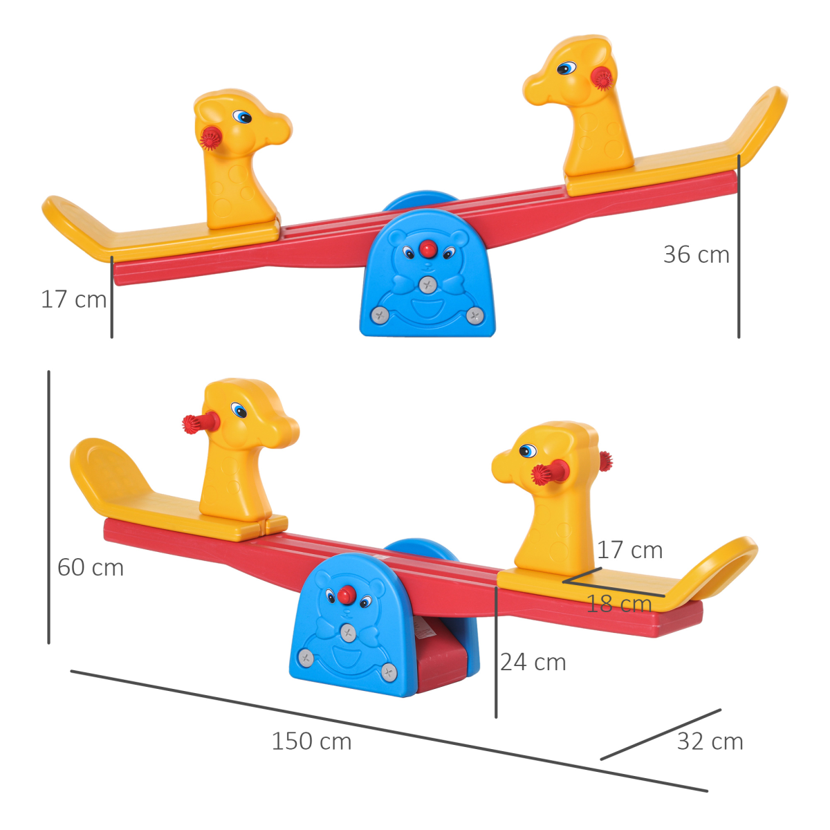 Kids Seesaw with Animal Design – Safe 2-Seat Teeter Totter with Easy-Grip Handles