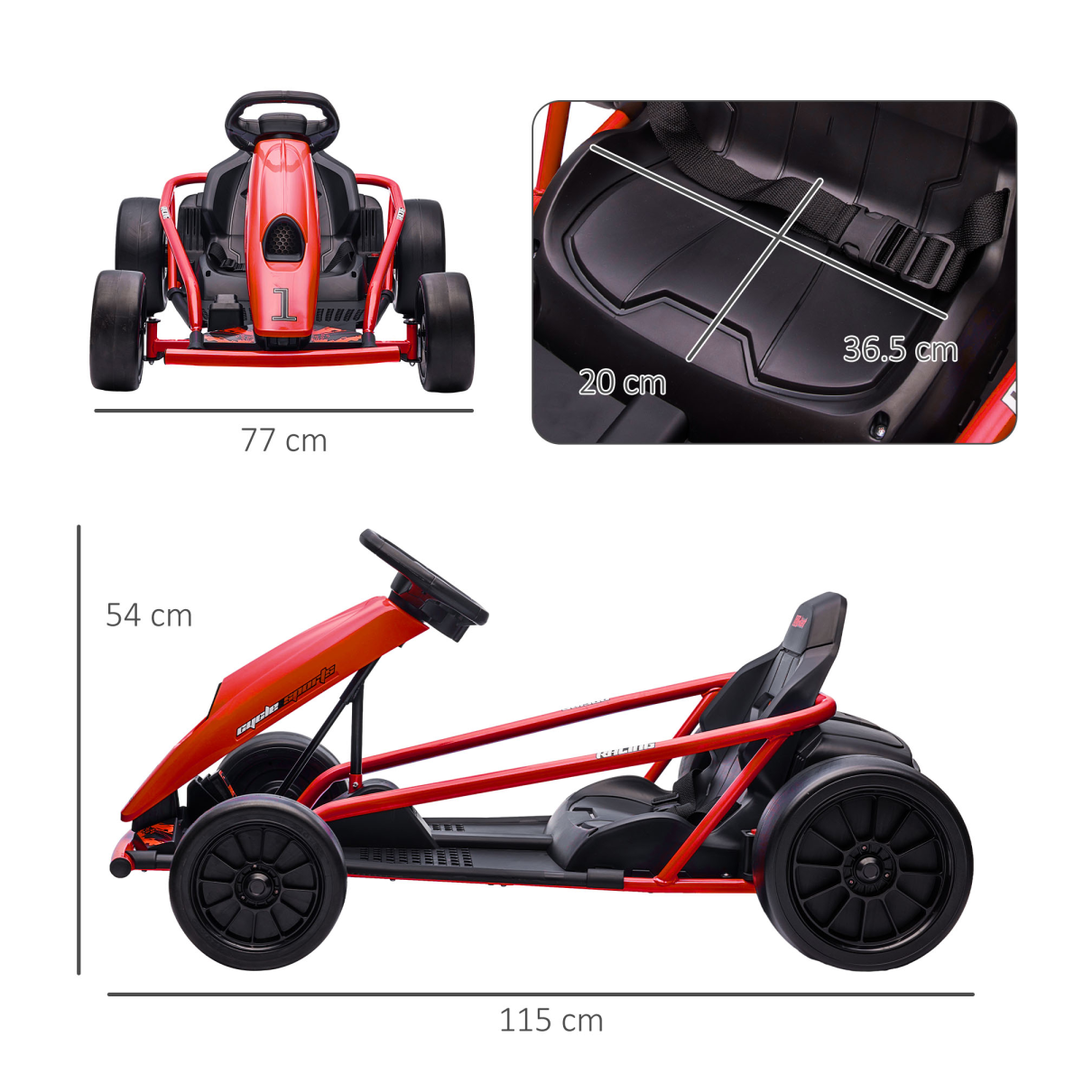 24V Electric Drift Go Kart for Kids with Music, Horn & Slow Start – red