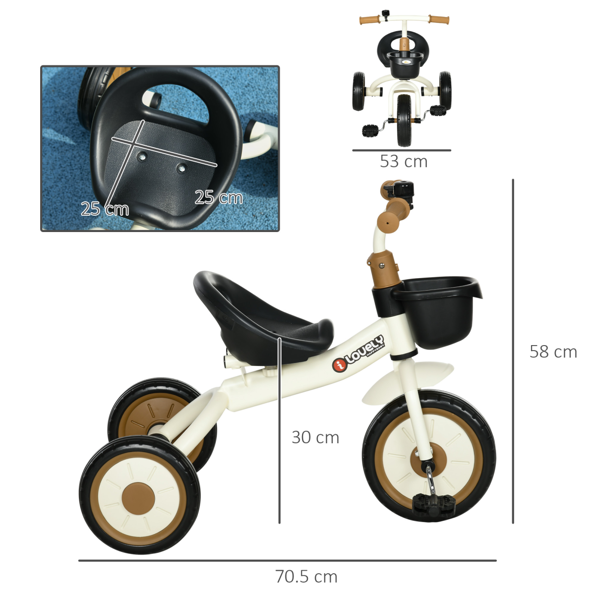 AIYAPLAY Trike with Adjustable Seat & Basket – Kids Tricycle for 2-5 Years (White)