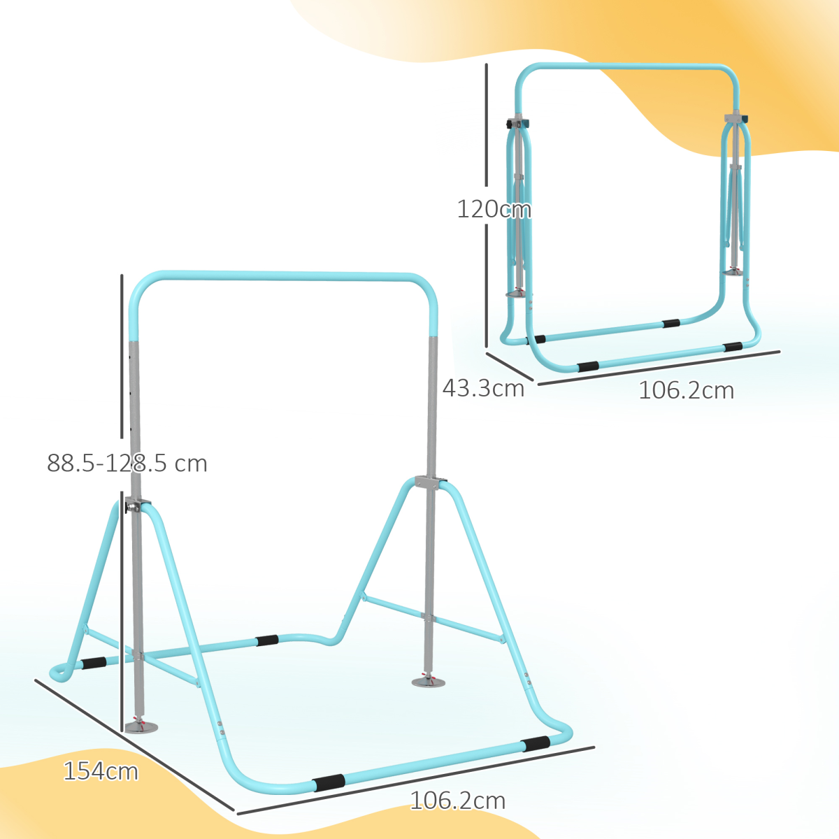 Adjustable Kids Gymnastics Bar - Foldable Training Bar for Young Athletes, Light Blue