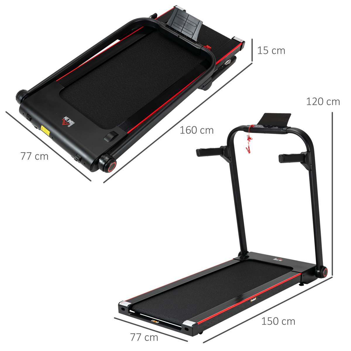 Electric Folding Treadmill with LED Monitor, Safety Key & Wheels – 750W Motorised Running Machine - All Round Fitness