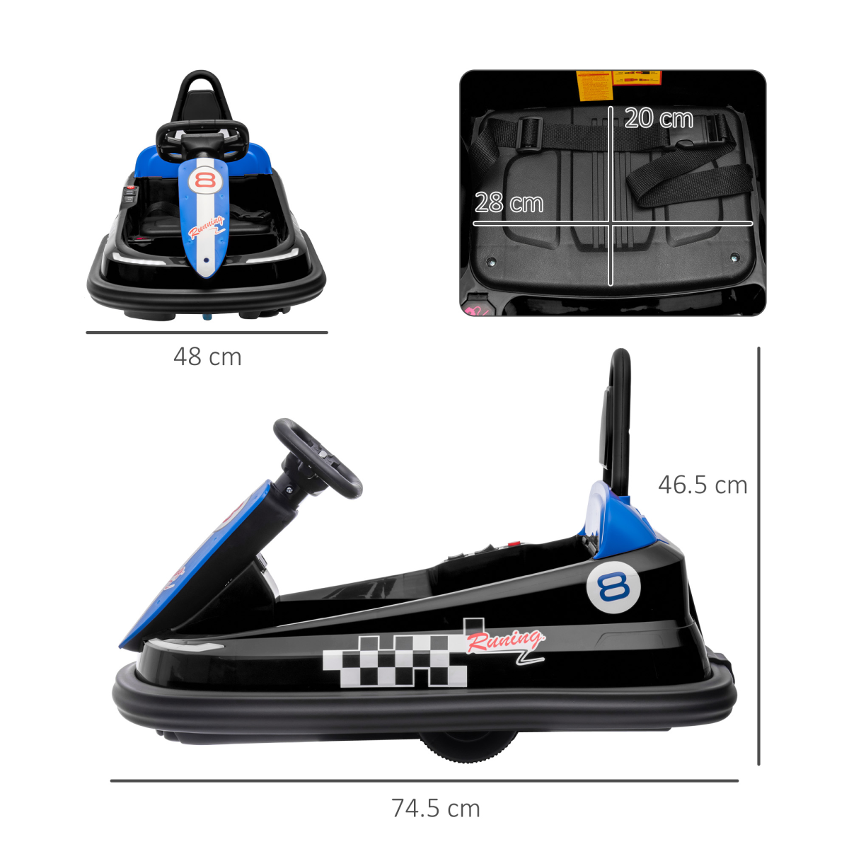 Kids 6V Electric Bumper Car with 360° Spin, Lights & Music – Black