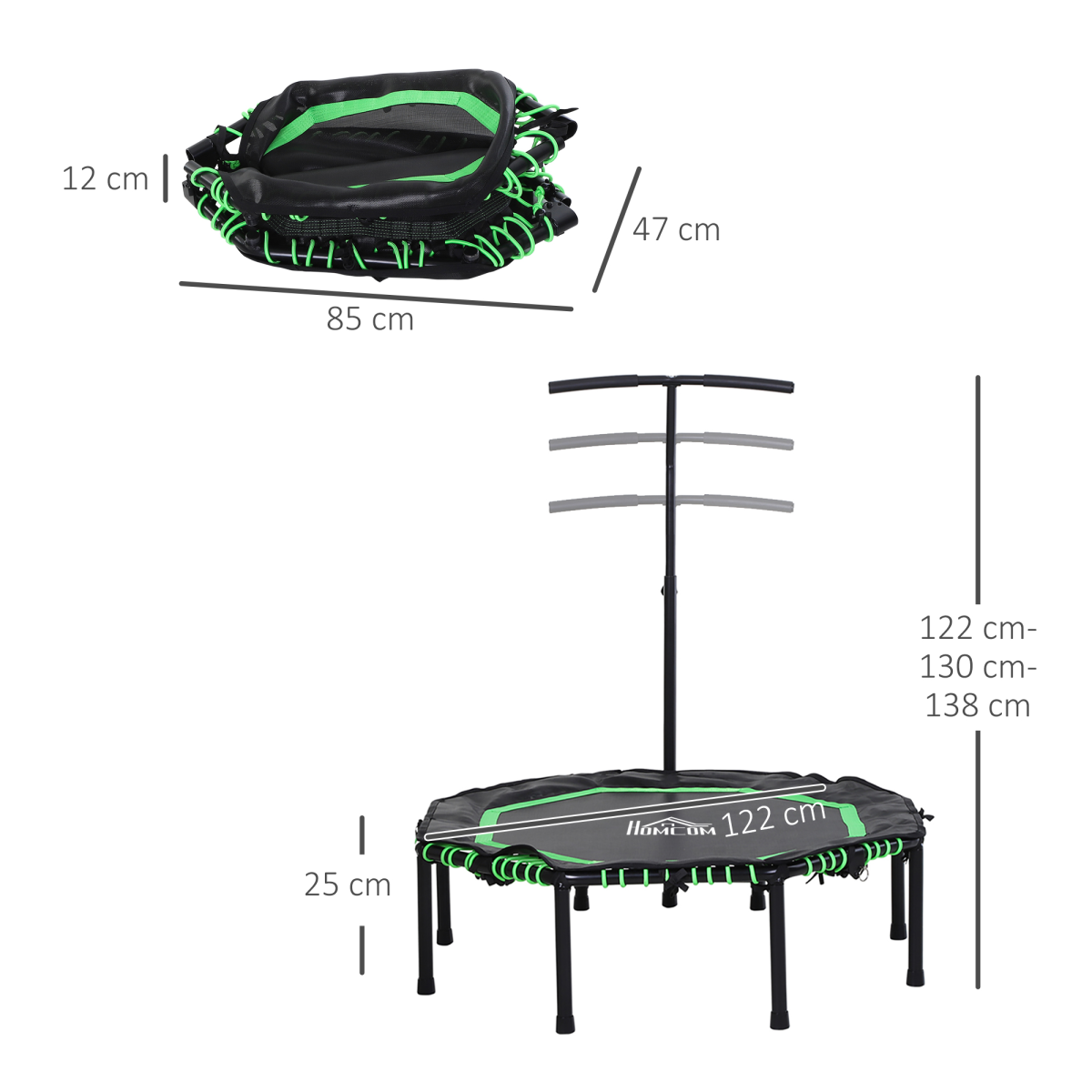 HOMCOM Foldable Trampoline Bouncer Jumper with Adjustable Handle for Adults & Teens – Green