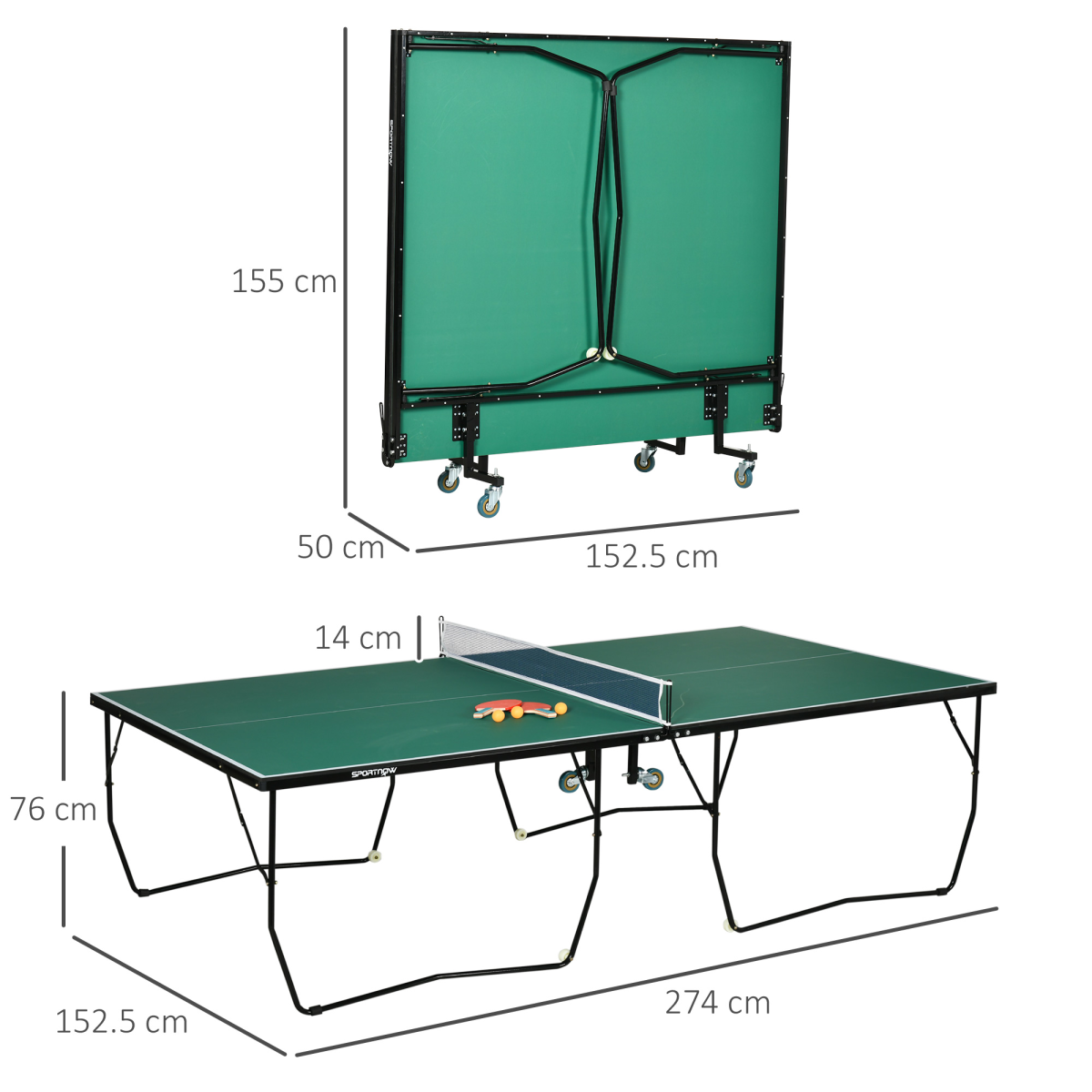 SPORTNOW 9FT Folding Table Tennis Table with 8 Wheels – Indoor & Outdoor Use