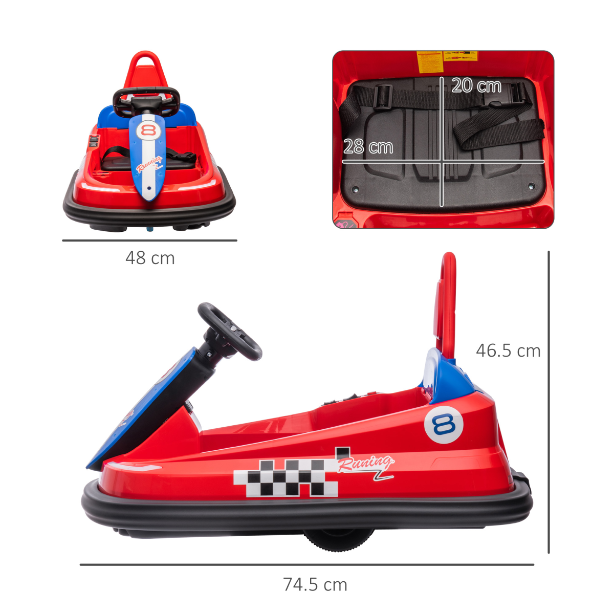 Kids 6V Electric Bumper Car with 360° Spin, Lights & Music – Red