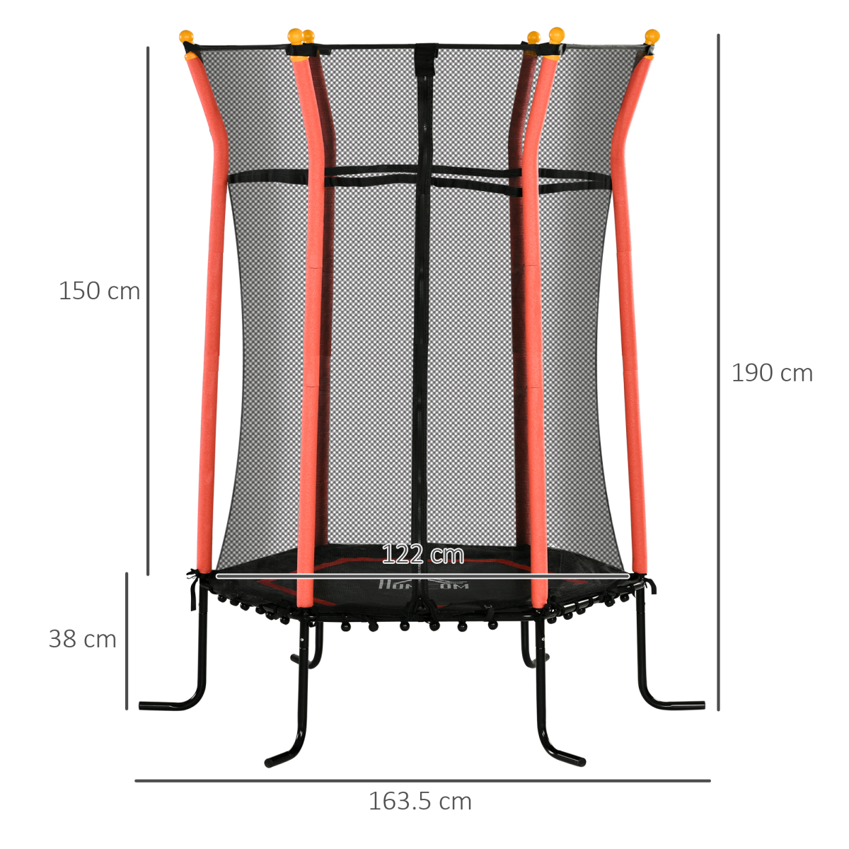 HOMCOM 5.4FT Kids Trampoline with Safety Enclosure for Indoor & Outdoor Play, Ages 3-10, Red