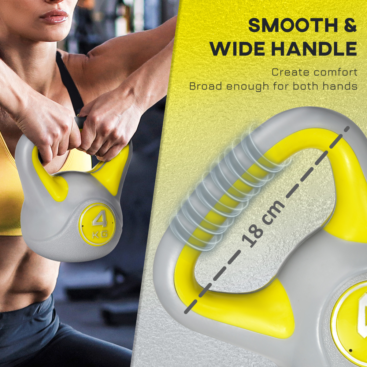 SPORTNOW 4kg Kettlebell: Elevate Your Home Workouts in Yellow & Grey! - All Round Fitness