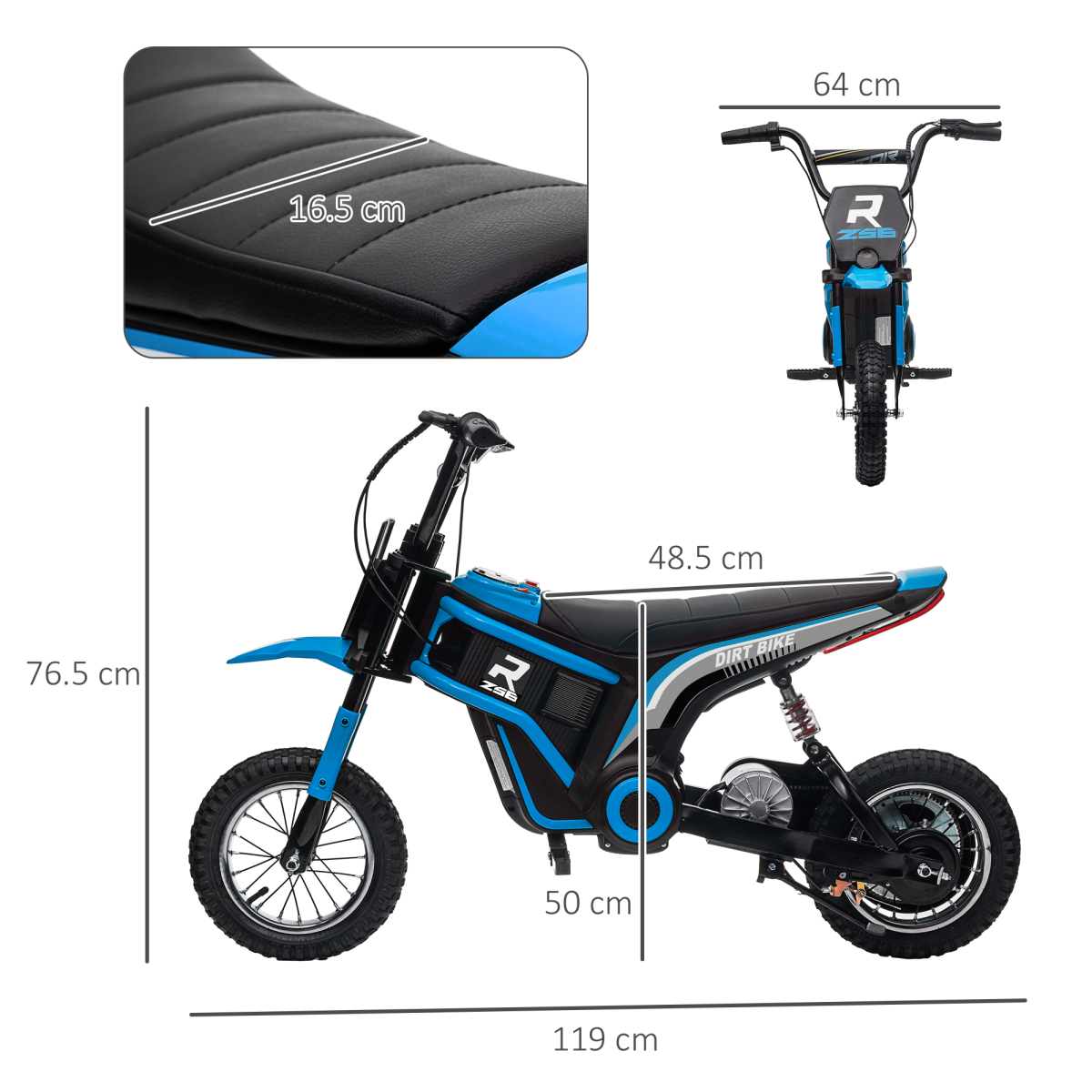 Kids 24V Electric Dirt Bike with Twist Throttle, Music, Horn & Shock Absorption – Black & Blue