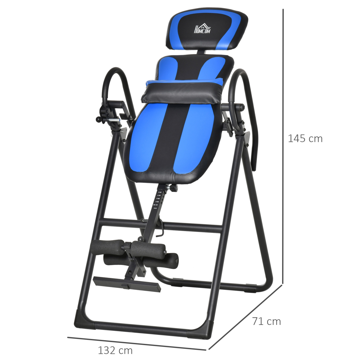 HOMCOM Foldable Gravity Inversion Table – Adjustable Fitness Bench with Soft Ankle Cushions, Black/Blue