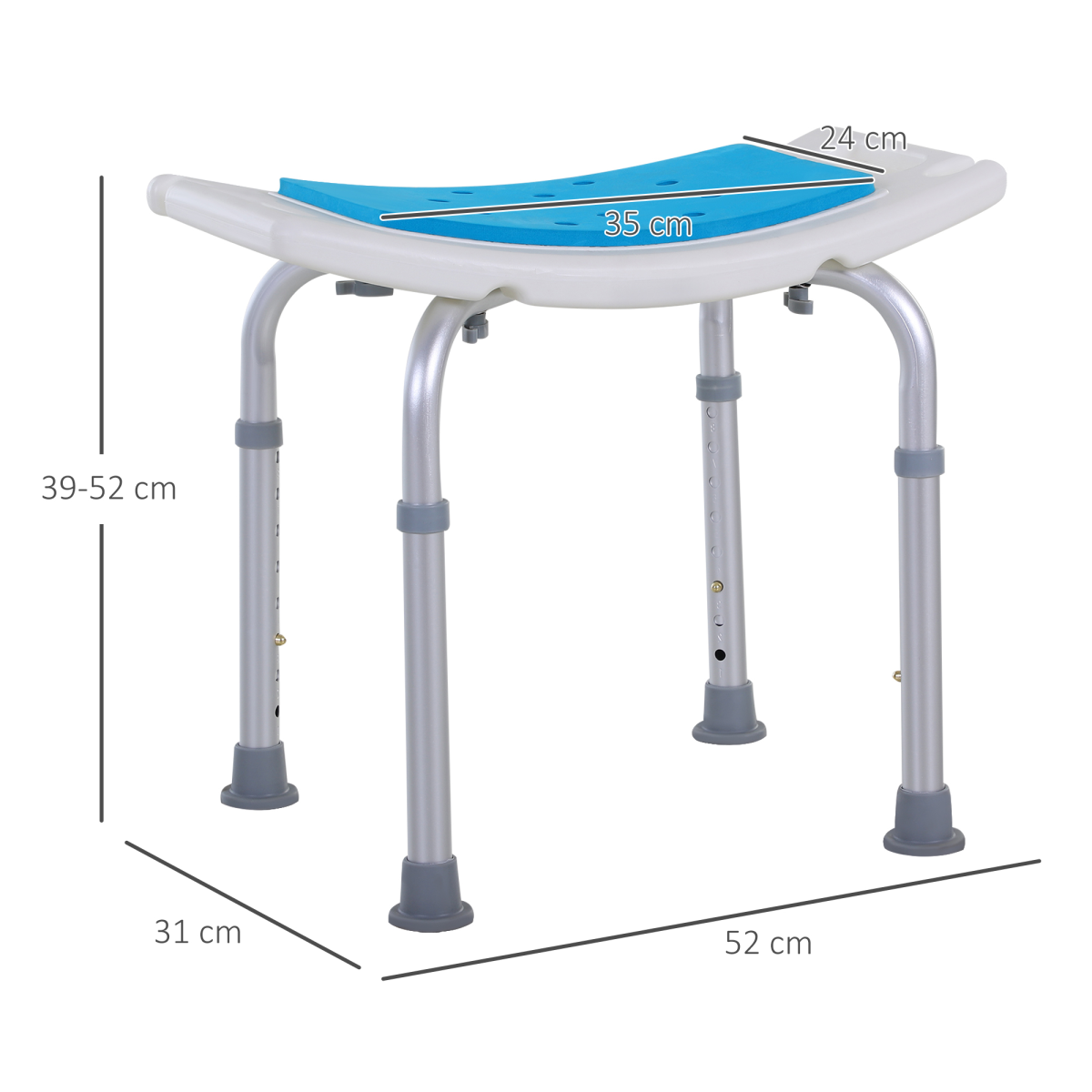 Adjustable Non-Slip Aluminum Bath Stool with Shower Hole - Comfort & Safety - All Round Fitness