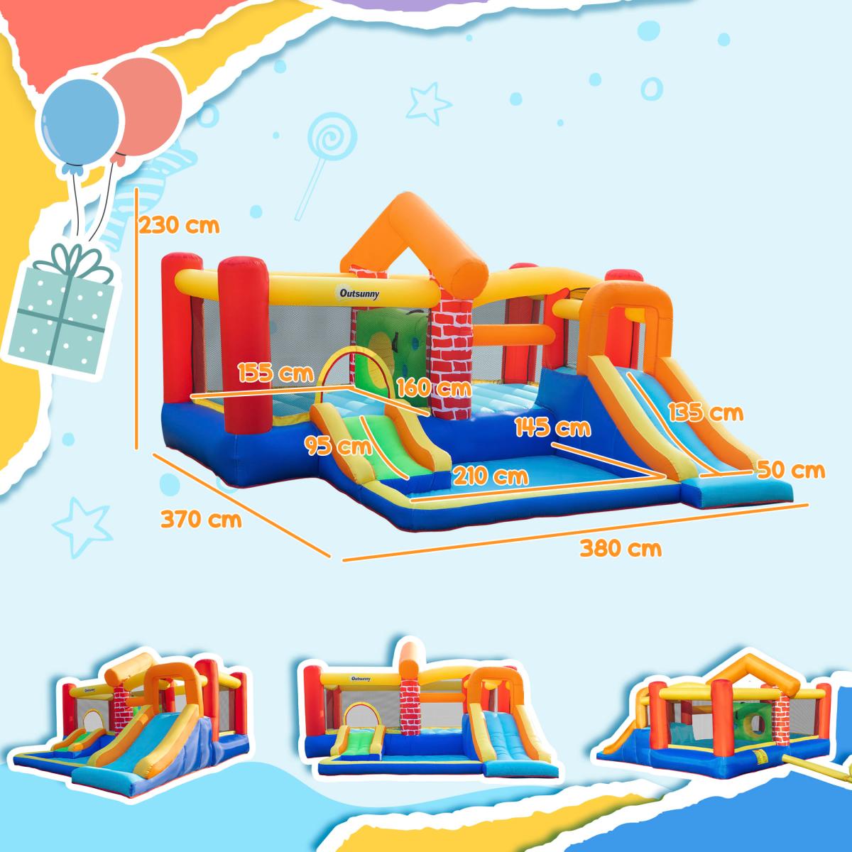 Kids Inflatable Bouncy Castle with Double Slides, Pool, Trampoline & Blower – Outdoor Fun Playhouse