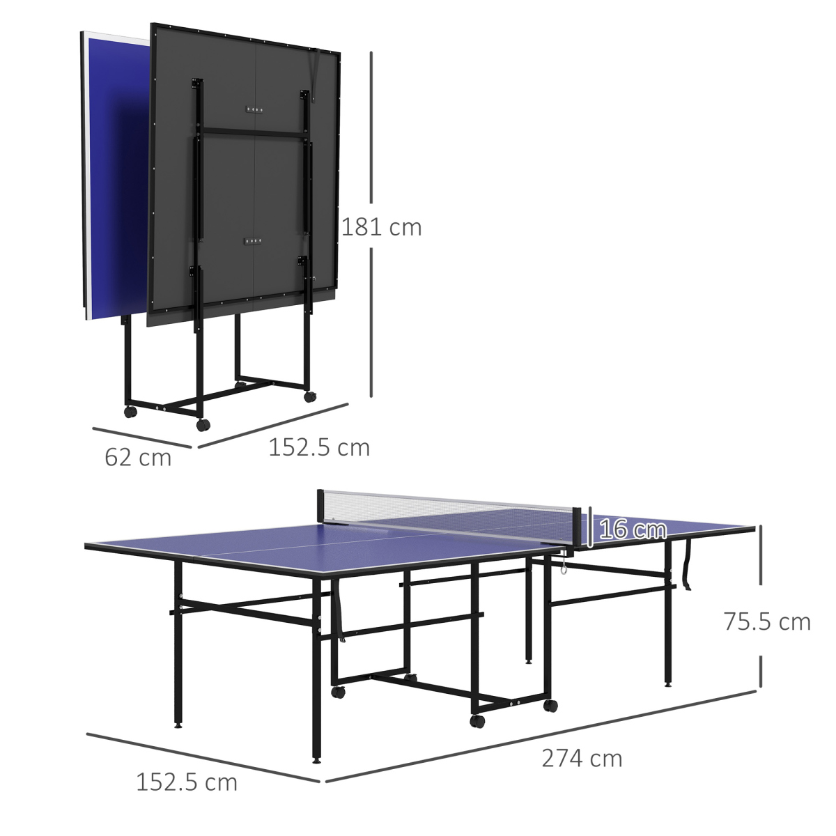 9FT Folding Table Tennis Table with Locking Wheels & Accessories – Blue