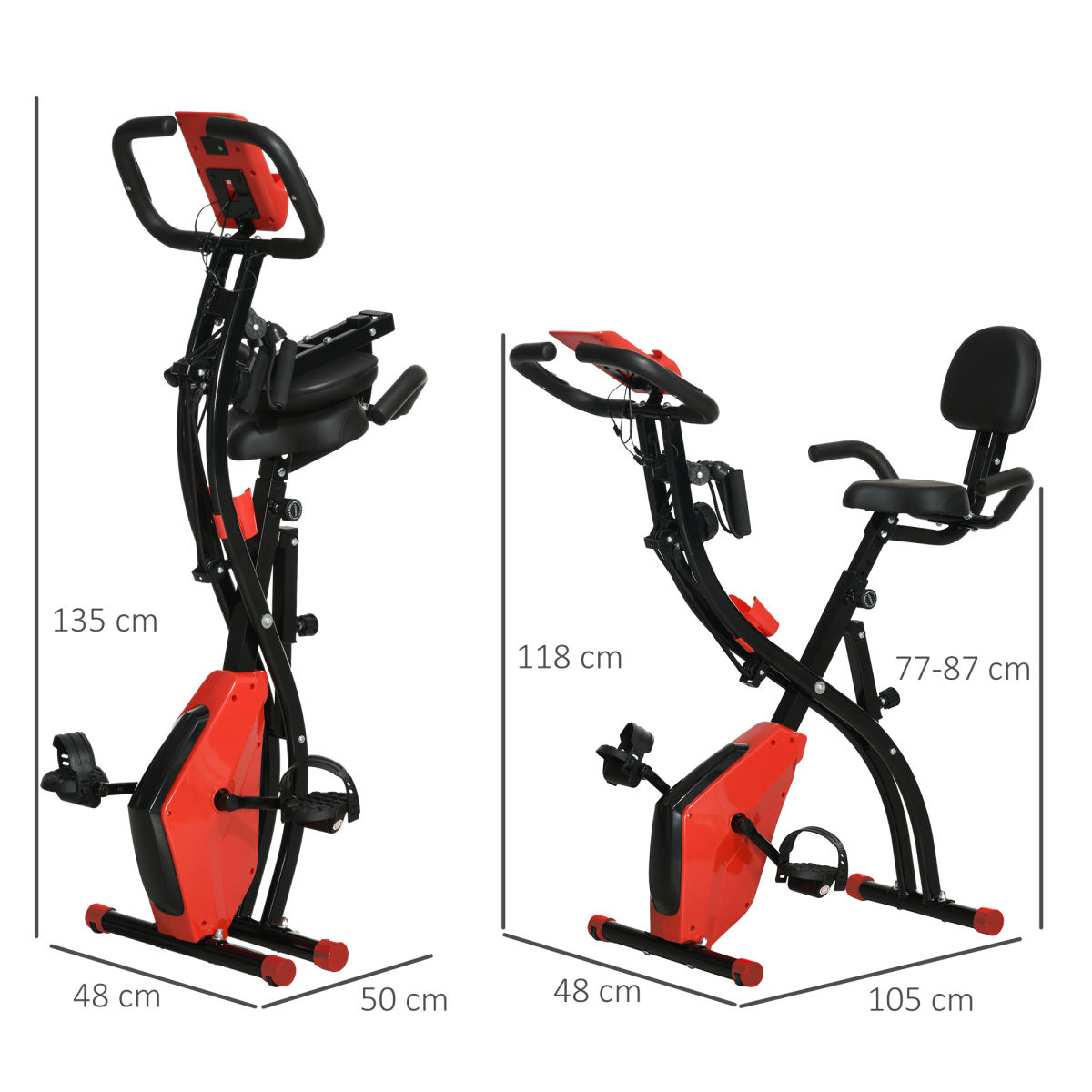 2-in-1 Upright & Recumbent Exercise Bike – 8-Level Adjustable Resistance with Pulse Sensor, LCD & Foldable X-Design – Red - All Round Fitness