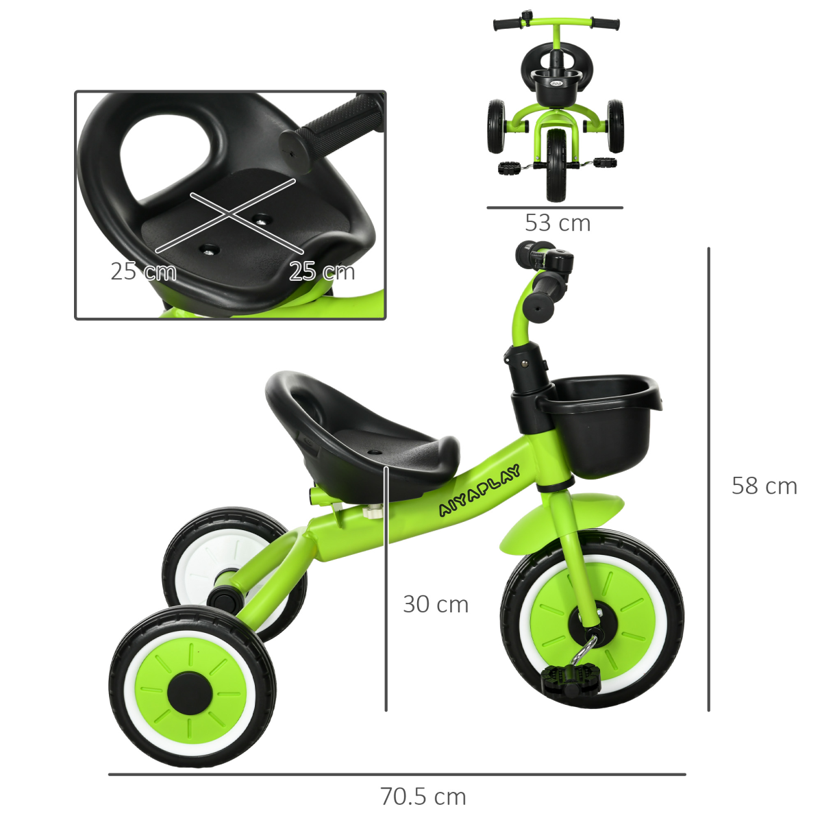 AIYAPLAY Trike with Adjustable Seat & Basket – Kids Tricycle for 2-5 Years (Green)