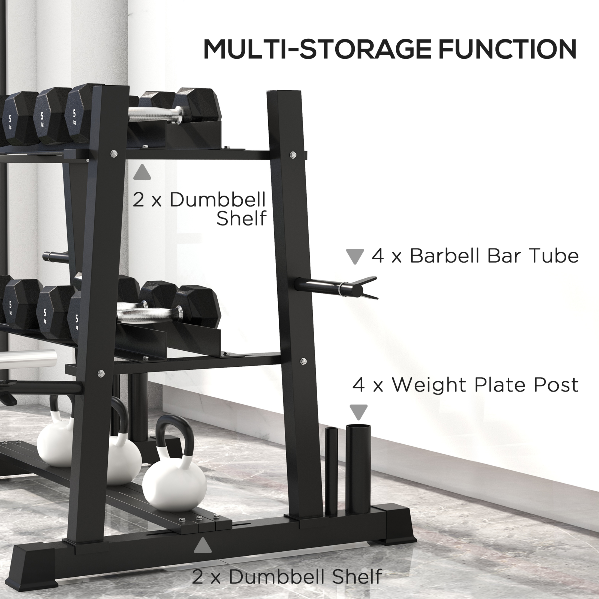 3-Tier Dumbbell Rack for Dumbbells, Kettlebells, Weight Plates & Barbells – Heavy Duty Steel Storage (Rack Only)
