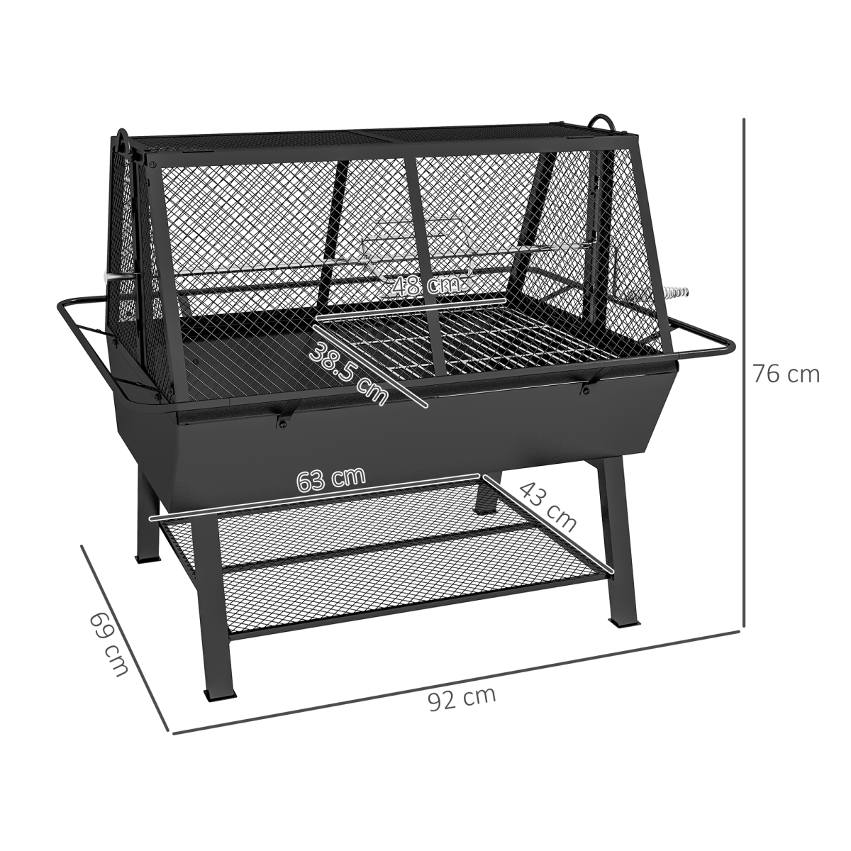 3-in-1 Outdoor BBQ Grill, Rotisserie & Fire Pit with Mesh Cover