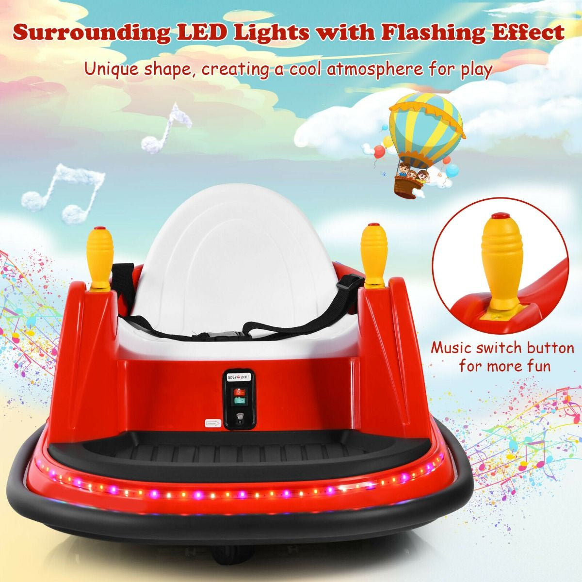 Children's Ride-On Bumper Car with Vibrant Flashing Lights and Music