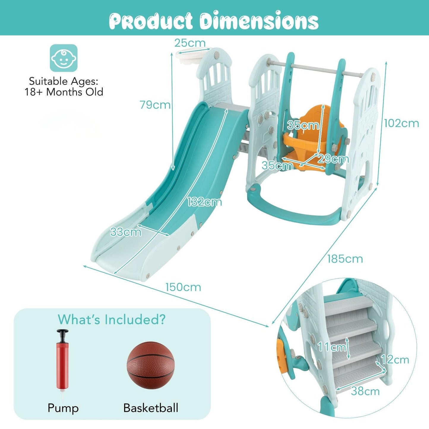 4-in-1 Toddler Slide and Swing Set with Extended Foldable Slide