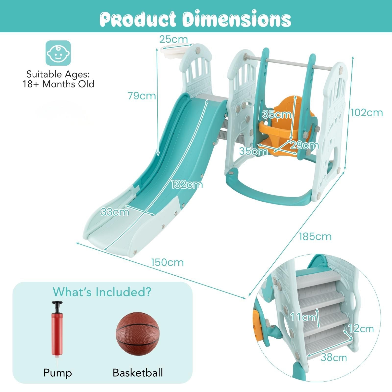 4-in-1 Toddler Slide and Swing Set with Extended Foldable Slide