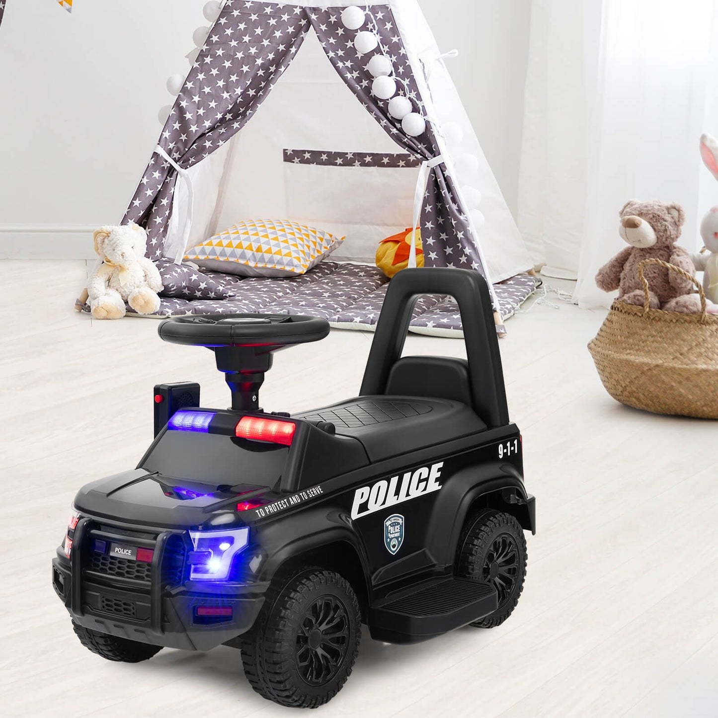 6V Kids Ride-On Police Car with Siren Lights, Megaphone & Hidden Storage | Electric Ride-On Toy for Toddlers