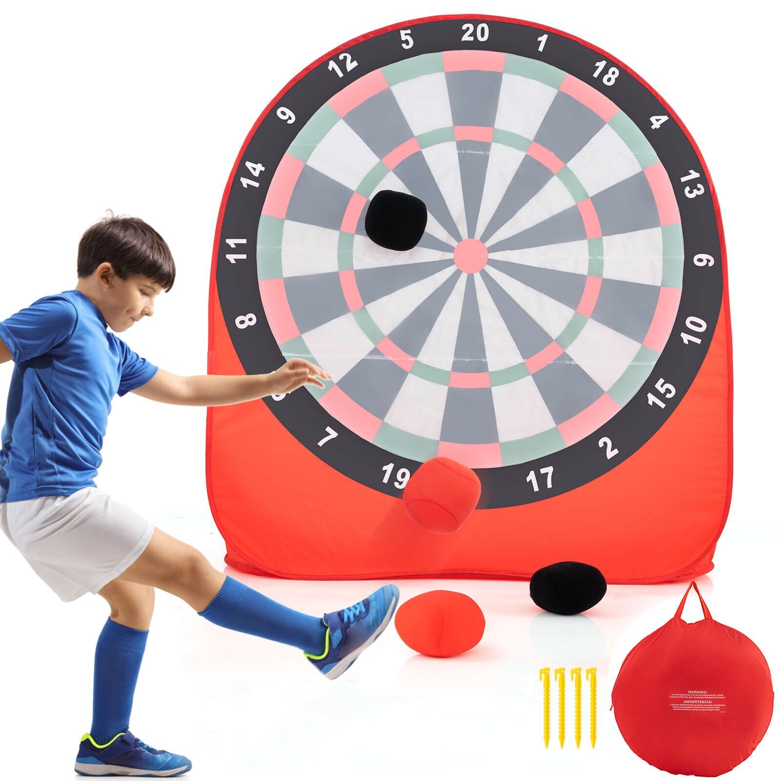 Large Portable Dart Board for Children with 4 Kick Balls - Foldable Design