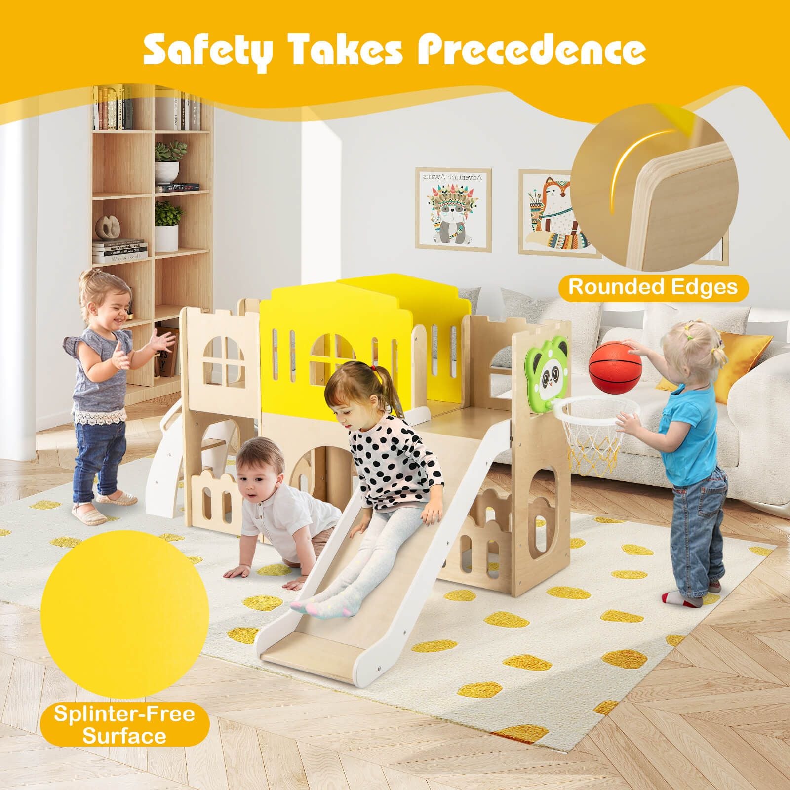 7-in-1 Wooden Playground Slide Set for Toddlers with Ladder and Extended Aisle