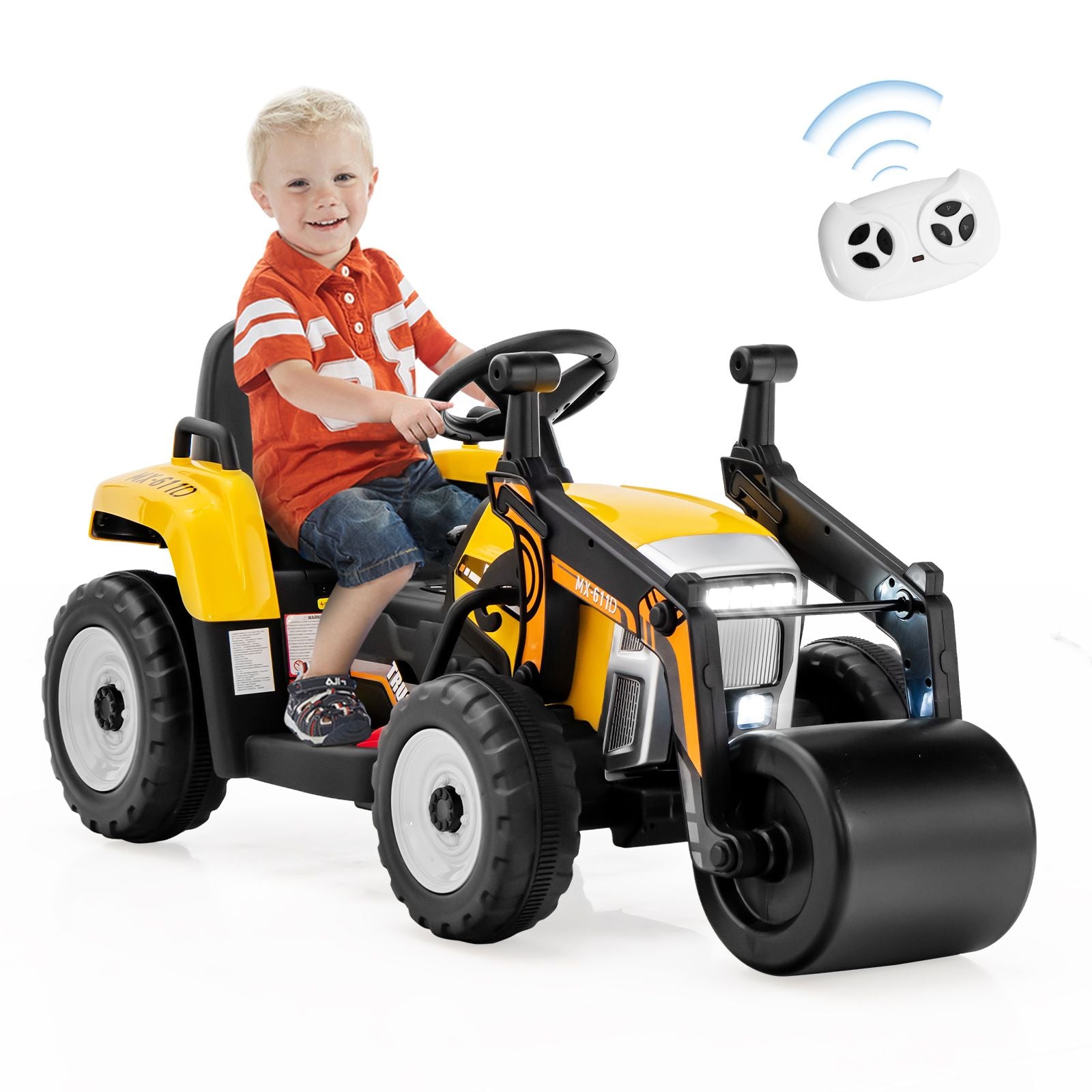 12V Kids Ride-On Road Roller with Remote Control | Battery Powered Construction Vehicle with Music, Lights & Safety Belt
