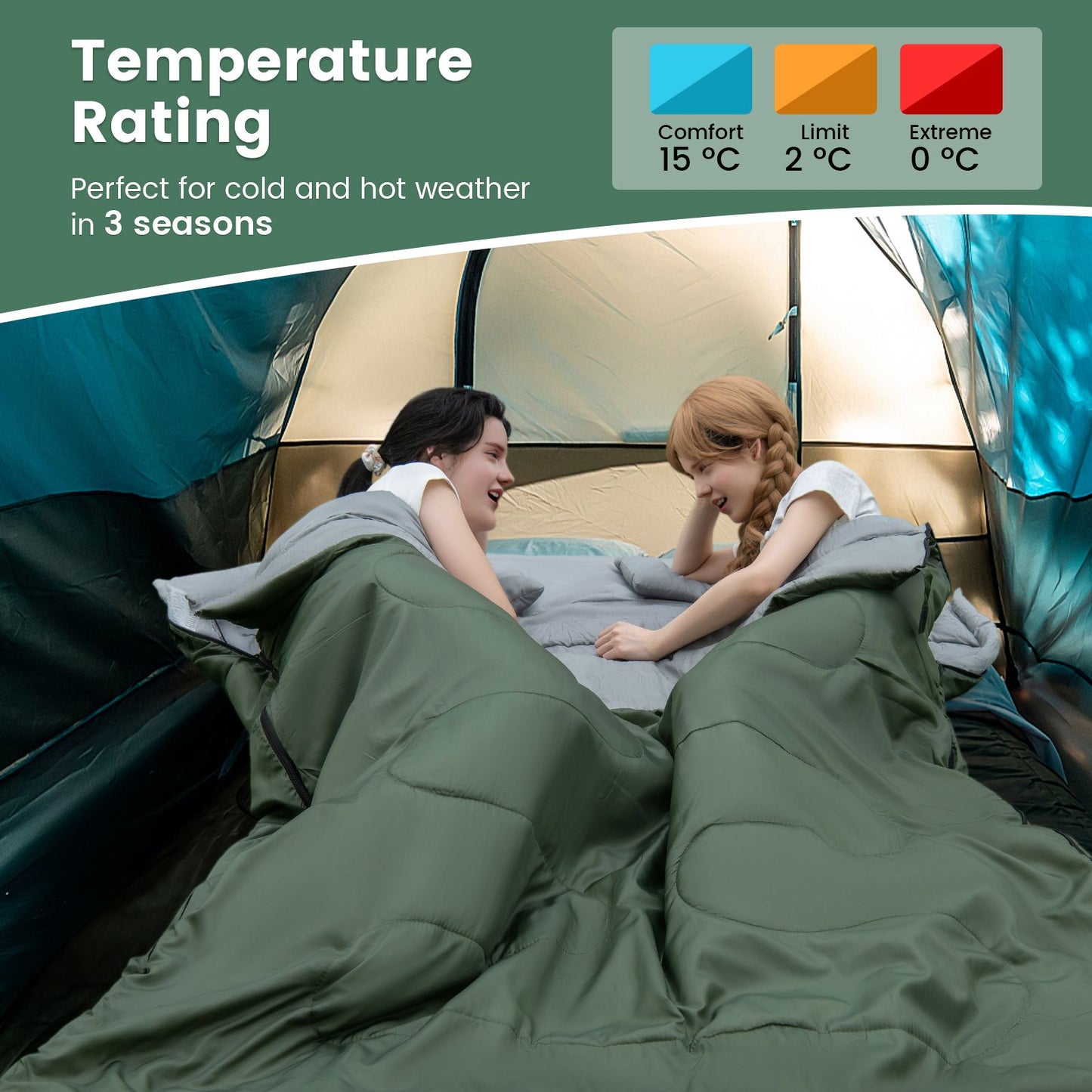 Extra Large Waterproof Double Sleeping Bag with Carrying Bag